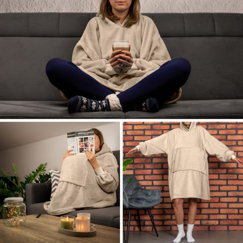 Bluzair Bluza Koc Hoodie Oversize Polska Beżowy Bluzair Bluza Koc Hoodie Oversize Polska Beżowy