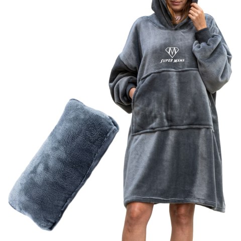 Bluzair SUPER MAMA - Bluza koc - Szary - prezent dla mamy na urodziny Bluzair SUPER MAMA - Bluza koc - Szary - prezent dla mamy na urodziny