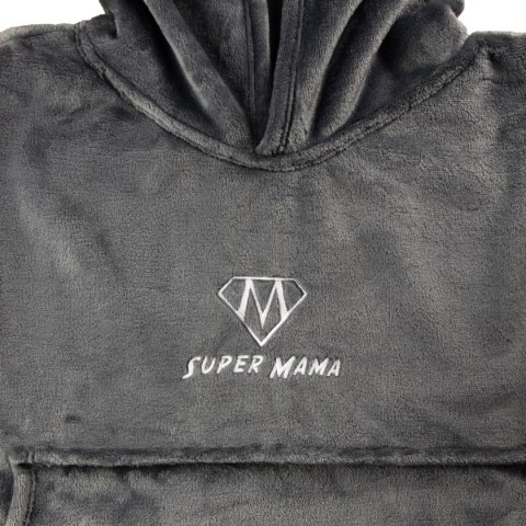Bluzair SUPER MAMA - Bluza koc - Szary - prezent dla mamy na urodziny Bluzair SUPER MAMA - Bluza koc - Szary - prezent dla mamy na urodziny