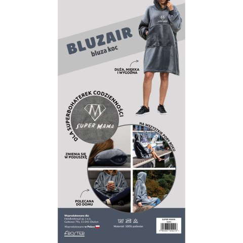 Bluzair SUPER MAMA - Bluza koc - Szary - prezent dla mamy na urodziny Bluzair SUPER MAMA - Bluza koc - Szary - prezent dla mamy na urodziny