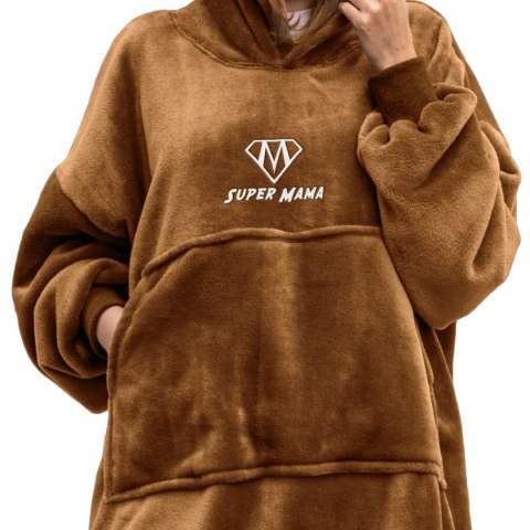 Bluzair SUPER MAMA - Bluza koc - Toffee - prezent dla mamy na urodziny Bluzair SUPER MAMA - Bluza koc - Toffee - prezent dla mamy na urodziny