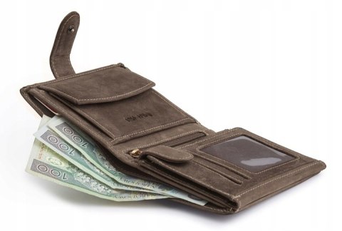 Rozbudowany, pionowy portfel męski ze skóry nubukowej RFID - Peterson Rozbudowany, pionowy portfel męski ze skóry nubukowej RFID - Peterson