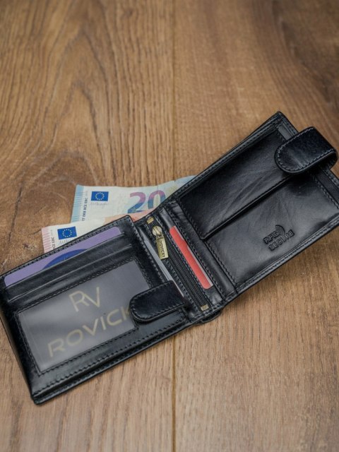 Klasyczny skórzany portfel męski z zapięciem RFID - Rovicky Klasyczny skórzany portfel męski z zapięciem RFID - Rovicky
