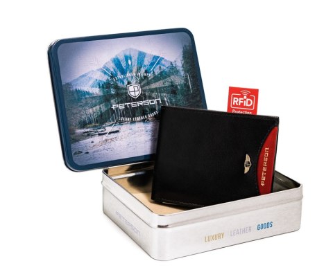 Mały, skórzany portfel męski w orientacji poziomej z systemem RFID — Peterson Mały, skórzany portfel męski w orientacji poziomej z systemem RFID — Peterson