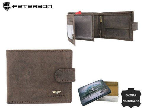 Poziomy portfel męski ze skóry naturalnej, system RFID Protect - Peterson Poziomy portfel męski ze skóry naturalnej, system RFID Protect - Peterson
