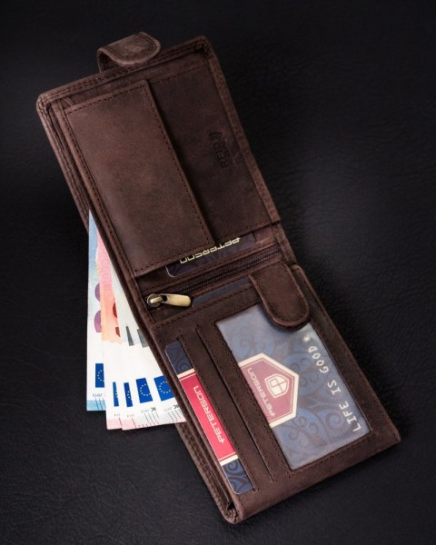Poziomy portfel męski ze skóry naturalnej, system RFID Protect - Peterson Poziomy portfel męski ze skóry naturalnej, system RFID Protect - Peterson