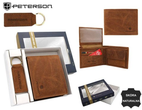 Zestaw prezentowy: mały, skórzany portfel męski i brelok - Peterson Zestaw prezentowy: mały, skórzany portfel męski i brelok - Peterson