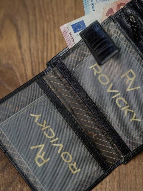 Duży, skórzany portfel męski na zatrzask - Rovicky Duży, skórzany portfel męski na zatrzask - Rovicky