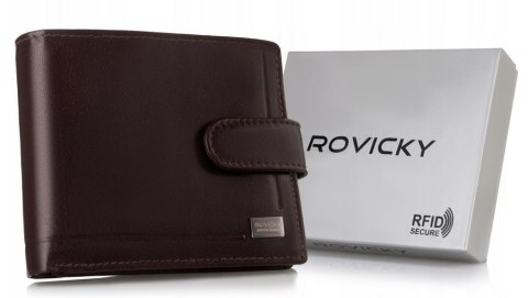 Skórzany portfel męski z systemem RFID zamykany na zatrzask - Rovicky Skórzany portfel męski z systemem RFID zamykany na zatrzask - Rovicky