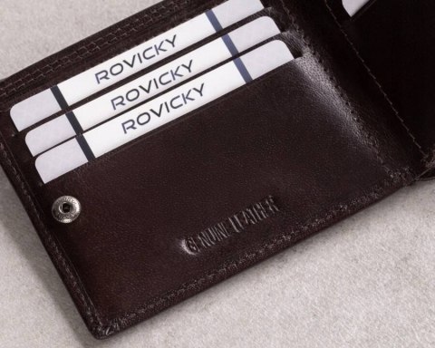 Skórzany portfel męski z systemem RFID zamykany na zatrzask - Rovicky Skórzany portfel męski z systemem RFID zamykany na zatrzask - Rovicky