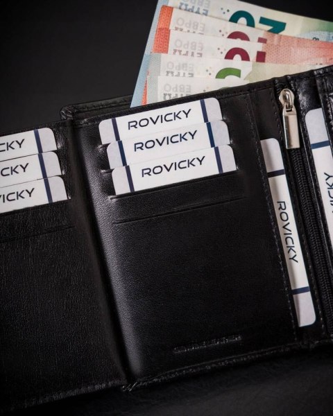 Portfel męski wyposażony w system RFID wykonany ze skóry naturalnej - Rovicky Portfel męski wyposażony w system RFID wykonany ze skóry naturalnej - Rovicky
