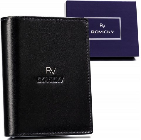 Rozbudowany portfel męski ze skóry naturalnej z systemem RFID - Rovicky Rozbudowany portfel męski ze skóry naturalnej z systemem RFID - Rovicky