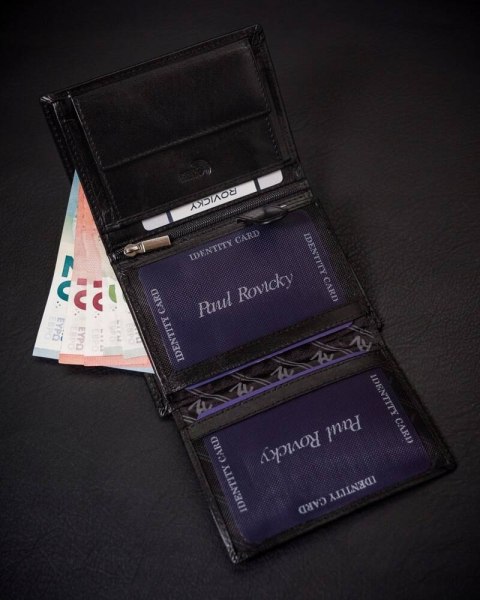 Rozbudowany portfel męski ze skóry naturalnej z systemem RFID - Rovicky Rozbudowany portfel męski ze skóry naturalnej z systemem RFID - Rovicky
