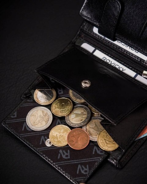 Rozbudowany portfel męski ze skóry naturalnej z systemem RFID - Rovicky Rozbudowany portfel męski ze skóry naturalnej z systemem RFID - Rovicky