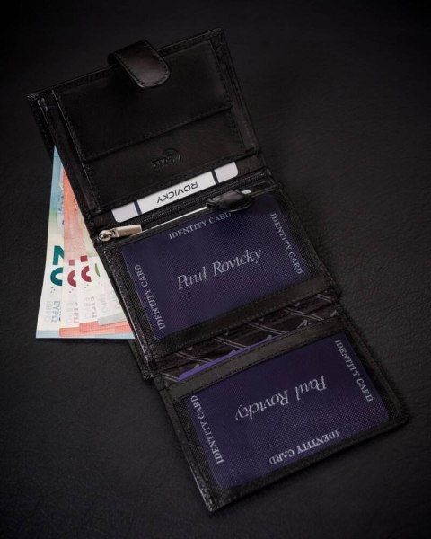 Rozbudowany portfel męski ze skóry naturalnej z systemem RFID - Rovicky Rozbudowany portfel męski ze skóry naturalnej z systemem RFID - Rovicky