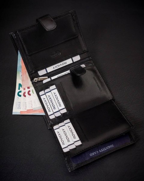 Rozbudowany portfel męski ze skóry naturalnej z systemem RFID - Rovicky Rozbudowany portfel męski ze skóry naturalnej z systemem RFID - Rovicky