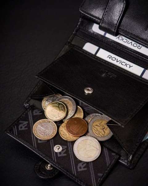 Rozbudowany portfel męski ze skóry naturalnej z systemem RFID - Rovicky Rozbudowany portfel męski ze skóry naturalnej z systemem RFID - Rovicky