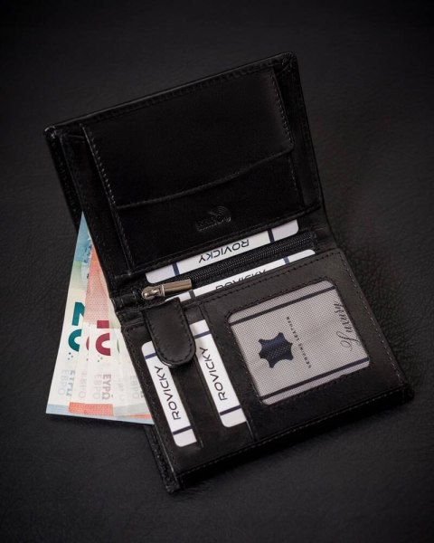 Skórzany portfel męski wyposażony w system RFID - Rovicky Skórzany portfel męski wyposażony w system RFID - Rovicky