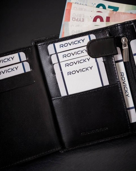 Skórzany portfel męski wyposażony w system RFID - Rovicky Skórzany portfel męski wyposażony w system RFID - Rovicky