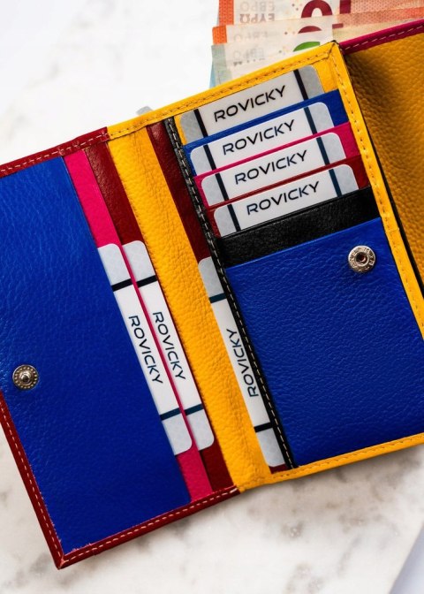 Skórzany, elegancki portfel damski na zatrzask - Rovicky Skórzany, elegancki portfel damski na zatrzask - Rovicky