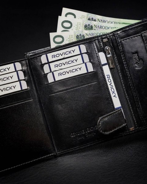 Pionowy portfel męski ze skóry naturalnej - Rovicky Pionowy portfel męski ze skóry naturalnej - Rovicky