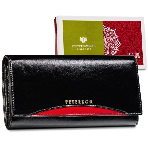 Elegancki czarno-czerwony portfel skórzany damski z systemem antykradzieżowym RFID Stop - Peterson Elegancki czarno-czerwony portfel skórzany damski z systemem antykradzieżowym RFID Stop - Peterson