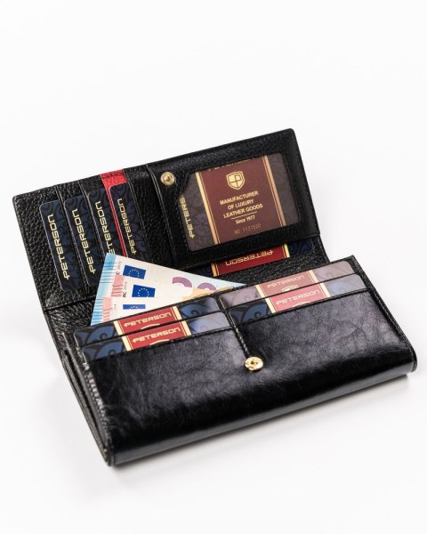 Elegancki czarno-czerwony portfel skórzany damski z systemem antykradzieżowym RFID Stop - Peterson Elegancki czarno-czerwony portfel skórzany damski z systemem antykradzieżowym RFID Stop - Peterson