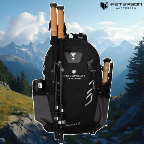 Plecak trekkingowy Adventure czarny z przeciwdeszczowym pokrowcem - Peterson Plecak trekkingowy Adventure czarny z przeciwdeszczowym pokrowcem - Peterson