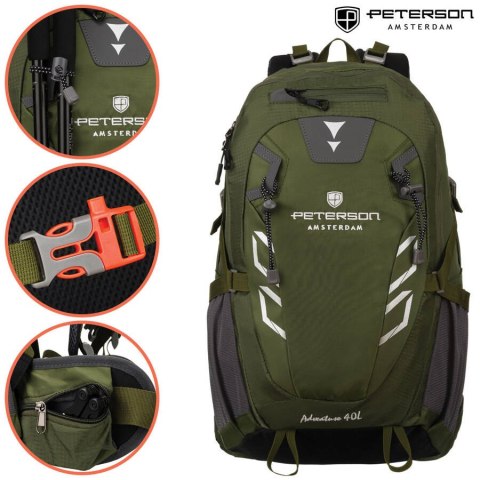 Sportowy plecak turystyczny Adventure zielony z gwizdkiem ratunkowym - Peterson Sportowy plecak turystyczny Adventure zielony z gwizdkiem ratunkowym - Peterson