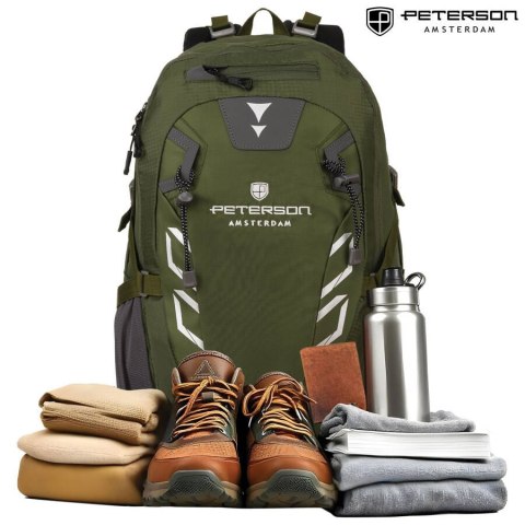 Sportowy plecak turystyczny Adventure zielony z gwizdkiem ratunkowym - Peterson Sportowy plecak turystyczny Adventure zielony z gwizdkiem ratunkowym - Peterson