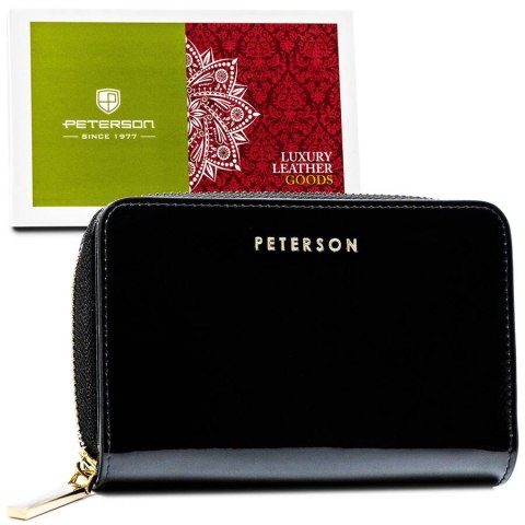 Lakierowany portfel damski czarny na suwak z RFID - Peterson Lakierowany portfel damski czarny na suwak z RFID - Peterson