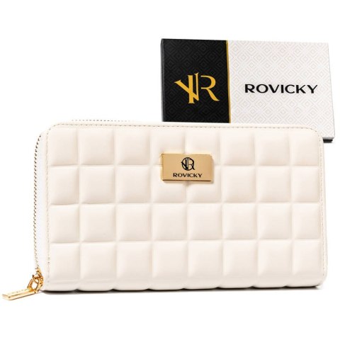 Portfel damski w typie piórnika w kolorze ecru zamykany na suwak - Rovicky Portfel damski w typie piórnika w kolorze ecru zamykany na suwak - Rovicky