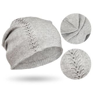 Czapka damska zimowa slouchy z kryształkami szara - Peterson