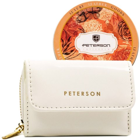 Biały portfel damski lakierowany z RFID - Peterson Biały portfel damski lakierowany z RFID - Peterson