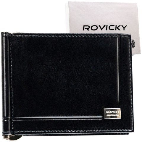 Elegancka banknotówka męska ze skóry naturalnej w czarnym kolorze - Rovicky