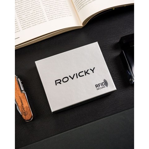 Elegancka banknotówka męska ze skóry naturalnej w czarnym kolorze - Rovicky
