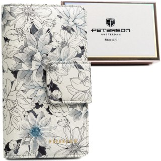 Elegancki i pionowy portfel damski ze skóry ekologicznej ozdobiony kwiatowym wzorem - Peterson