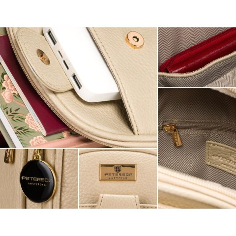 Modna i funkcjonalna beżowa saszetka damska crossbody z eko skóry Peterson Modna i funkcjonalna beżowa saszetka damska crossbody z eko skóry Peterson