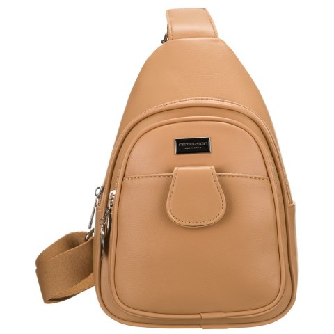 Sportowa beżowa saszetka damska na ramię nerka crossbody ze skóry ekologicznej Peterson Sportowa beżowa saszetka damska na ramię nerka crossbody ze skóry ekologicznej Peterson