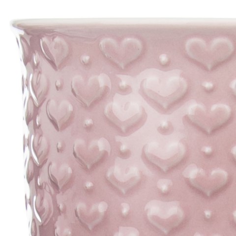 Duży kubek ceramiczny z uchem do kawy herbaty napojów serca różowy 580 ml