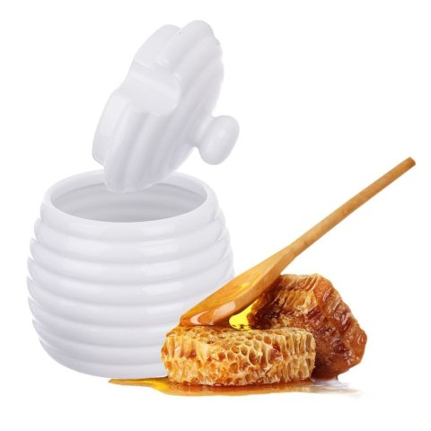 Pojemnik porcelanowy na miód do miodu z pokrywką i łyżeczką 340 ml