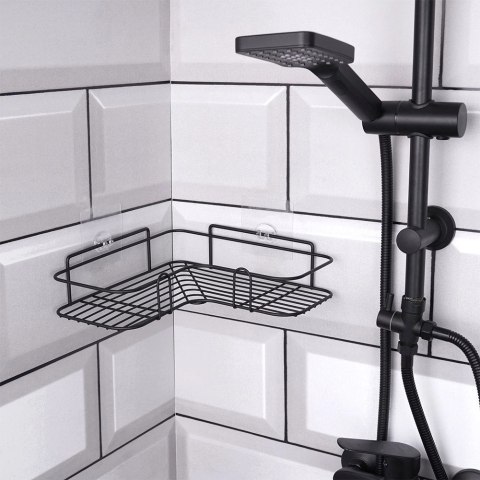 Półka pod prysznic metalowa czarna przyklejana 26,5x26,5x6,5 cm Półka pod prysznic metalowa czarna przyklejana 26,5x26,5x6,5 cm