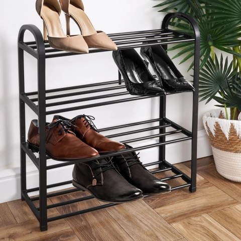 Regał na buty metalowy czarny 4-poziomowy 49,5x18,5x56,5 cm Regał na buty metalowy czarny 4-poziomowy 49,5x18,5x56,5 cm