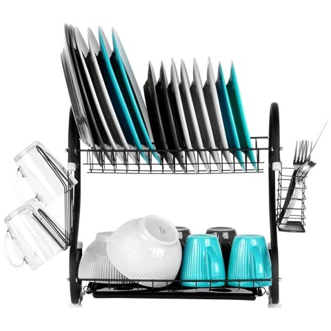 Suszarka do Naczyń na Talerze Sztućce 2-Poziomowa Czarna VILDE 52x24,5x38cm Suszarka do Naczyń na Talerze Sztućce 2-Poziomowa Czarna VILDE 52x24,5x38cm
