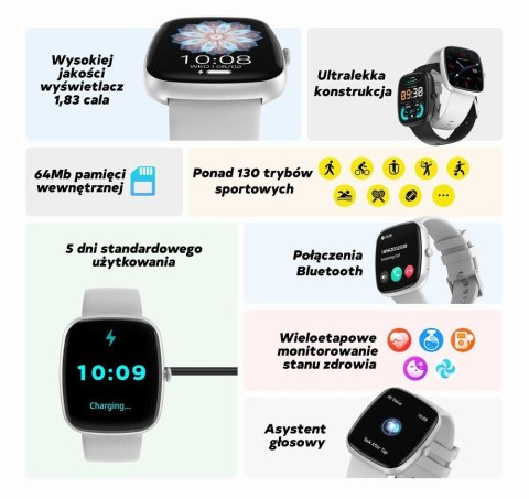 Smartwatch Damski GRAVITY GT18-8 Beżowy Pasek Silikonowy + Biały Pasek Smartwatch Damski GRAVITY GT18-8 Beżowy Pasek Silikonowy + Biały Pasek