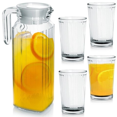 Szklanki i dzbanek szklany z pokrywką 1,1 l / 190 ml 5 el. Szklanki i dzbanek szklany z pokrywką 1,1 l / 190 ml 5 el.