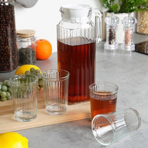 Szklanki i dzbanek szklany z pokrywką 1,1 l / 190 ml 5 el. Szklanki i dzbanek szklany z pokrywką 1,1 l / 190 ml 5 el.