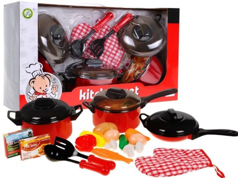 Czerwony zestaw Kucharza dla dzieci 3+ Garnki + Przybory kuchenne + Atrapy jedzenia 22 el. Czerwony zestaw Kucharza dla dzieci 3+ Garnki + Przybory kuchenne + Atrapy jedzenia 22 el.