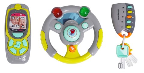 Interaktywny zestaw Kierowcy dla dzieci 3+ Kierownica + Pilot z kluczami + Telefon + Dźwięki Światła Interaktywny zestaw Kierowcy dla dzieci 3+ Kierownica + Pilot z kluczami + Telefon + Dźwięki Światła