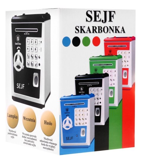 Sejf skarbonka dla dzieci 3+ czarny Oszczędzanie pieniędzy + Nauka przedsiębiorczości Sejf skarbonka dla dzieci 3+ czarny Oszczędzanie pieniędzy + Nauka przedsiębiorczości